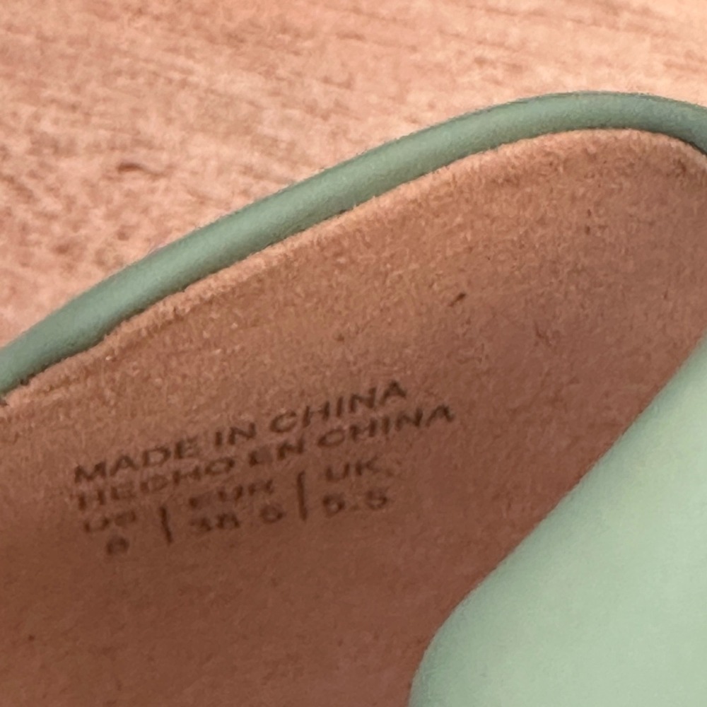 Aldo Mint Green Leather Pointed Toe Stiletto Pumps Scalloped Heel Womens 8 38.5 - Picture 3 of 13